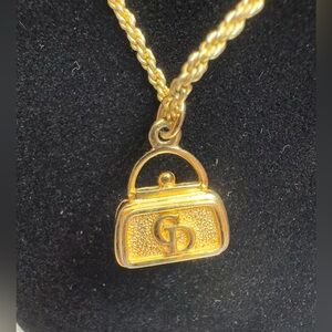 Christian Dior Gold Tone CD Purse Necklace